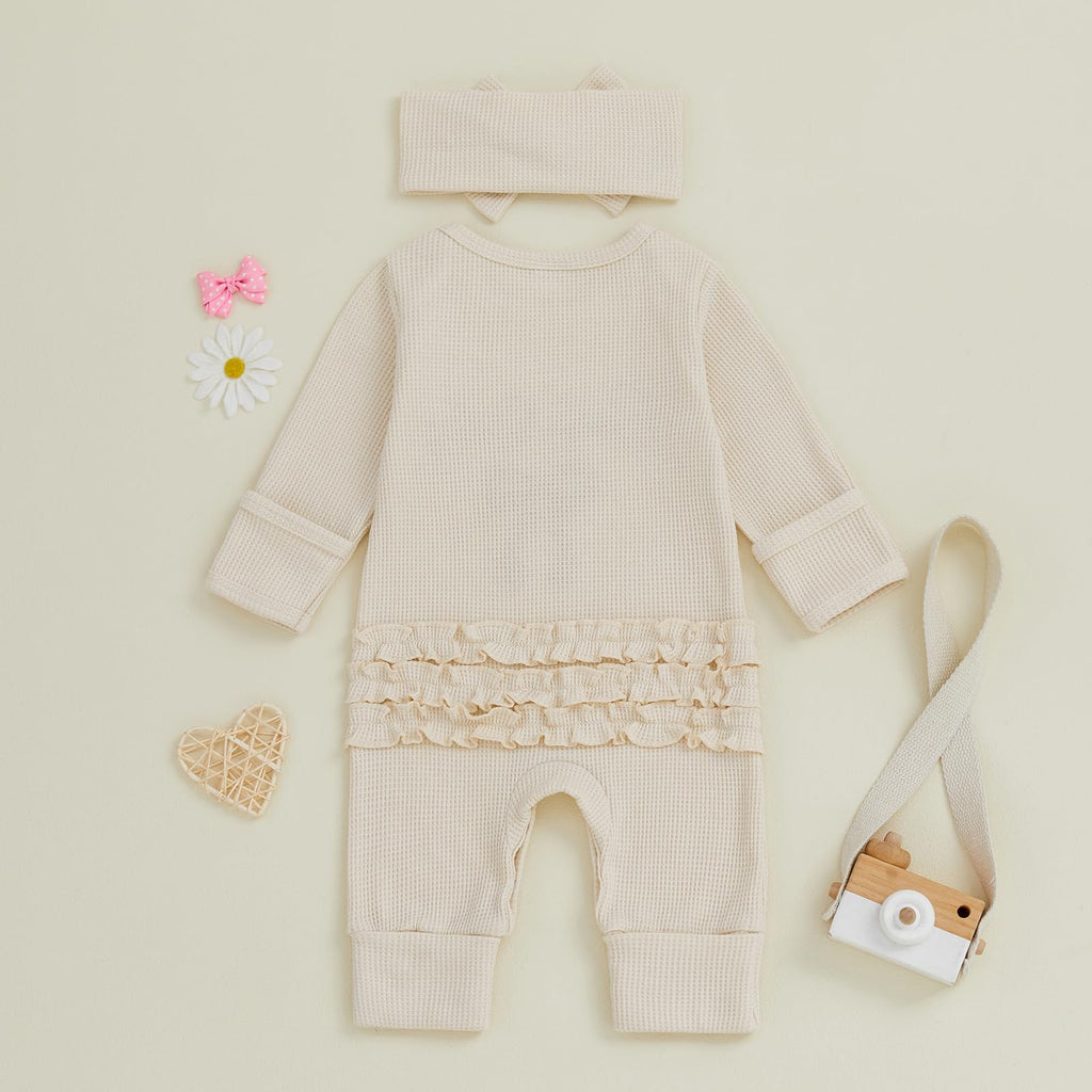 Baby Girl Long Sleeve Jumpsuit with Headband P53156