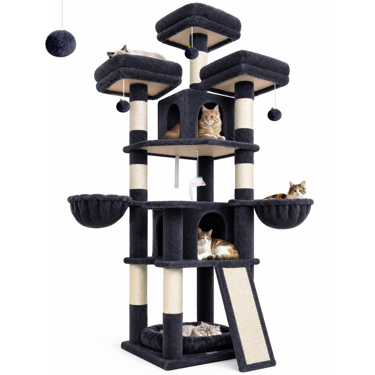 70 Inch Dark Gray Cat Tree with Scratching Post N918532