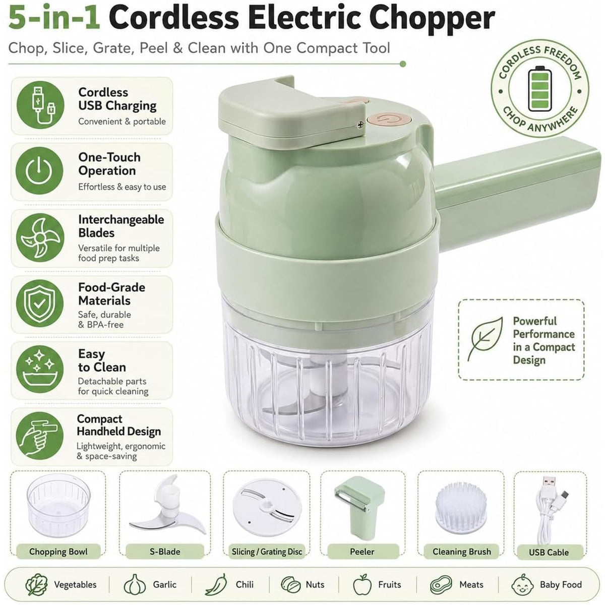 5-in-1 Wireless Electric Vegetable Chopper D9277