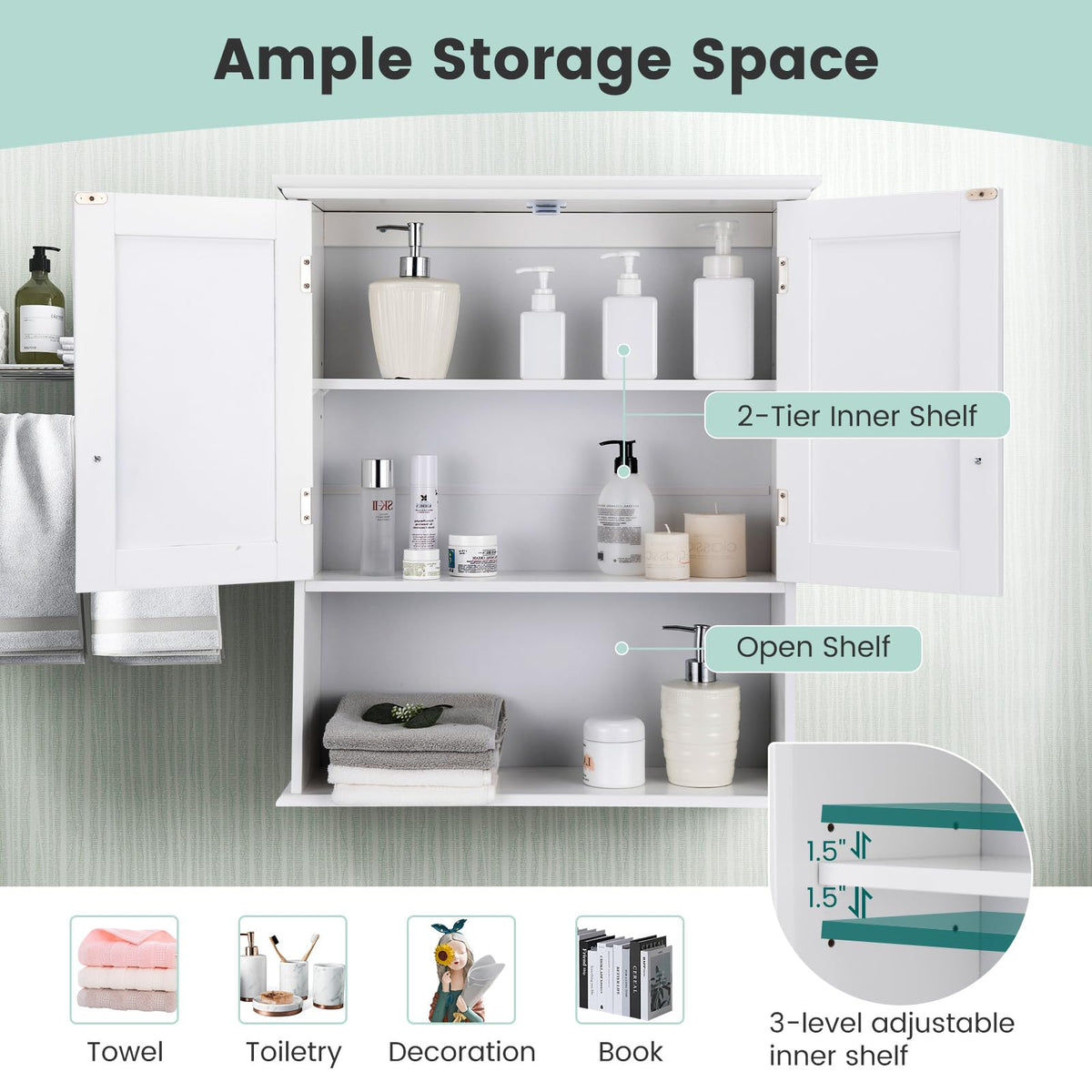 White 2 Door Bathroom Wall Cabinet W50763