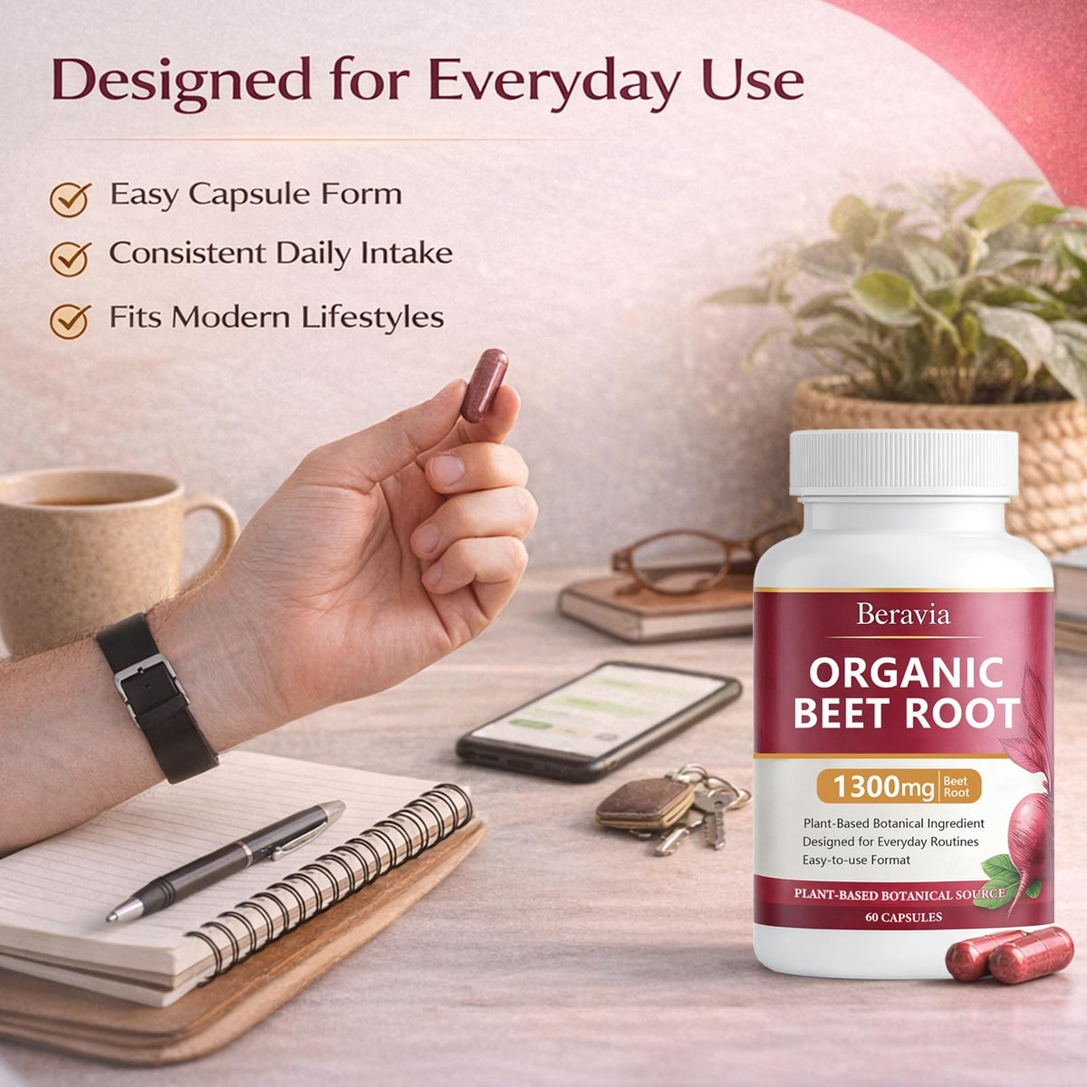 Organic Beet Root Capsules 1300 mg 60 Capsules U573462