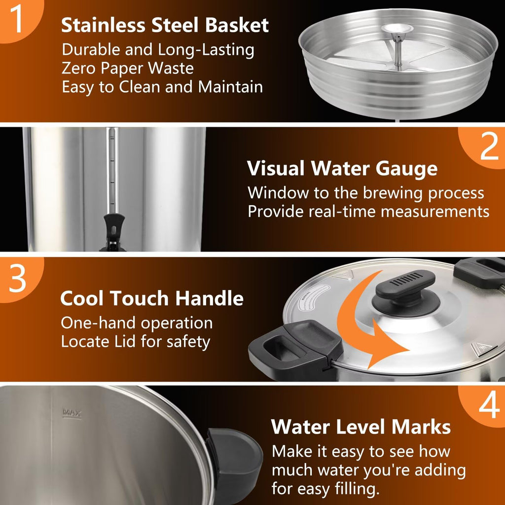45 Cup 8L Commercial Coffee Urn 950W Hot Beverage Dispenser with Double Faucet R663214