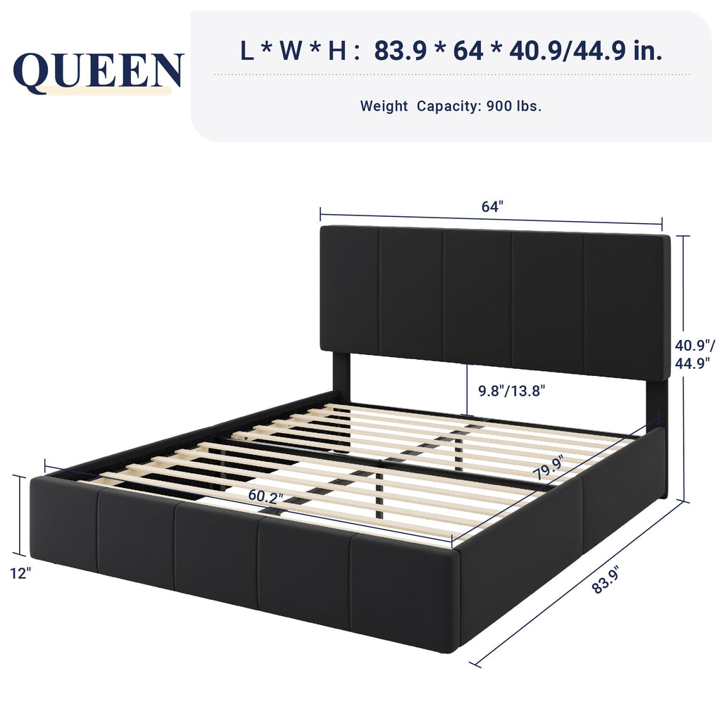 Queen Size Black Dutch Velvet Upholstered Platform Bed Frame G524