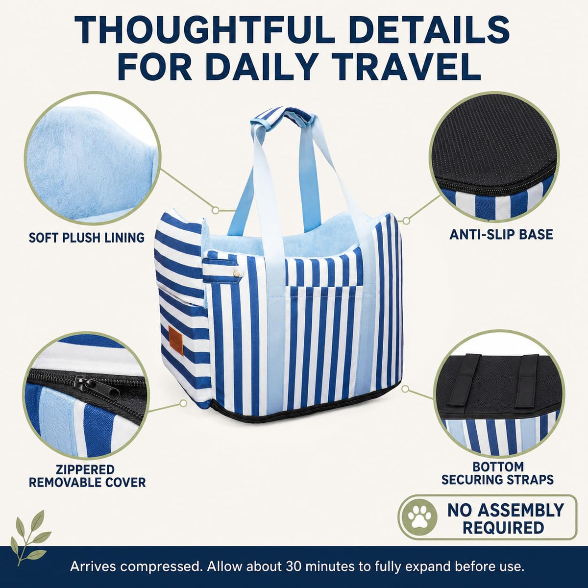 Dog Car Seat for Small Dogs to 15lbs Blue White Stripes U3189