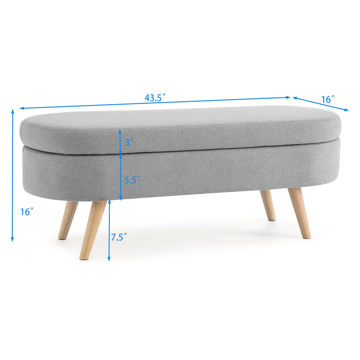 Linen Gray Upholstered Storage Ottoman Bench I284460