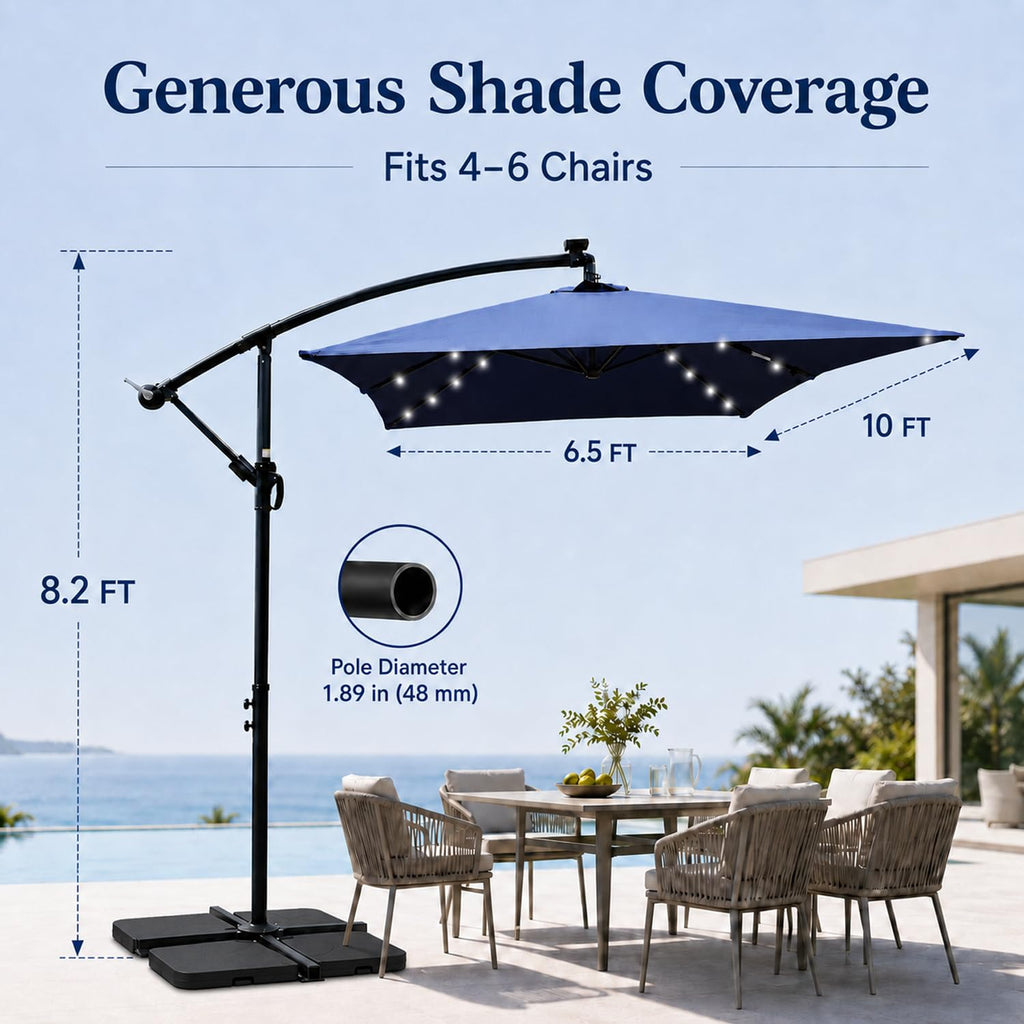 10x6.5FT Navy Blue Solar Offset Patio Umbrella U21826