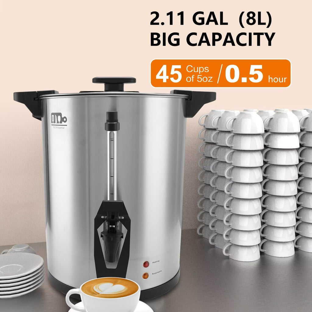 45 Cup 8L Commercial Coffee Urn 950W Hot Beverage Dispenser with Double Faucet R663214