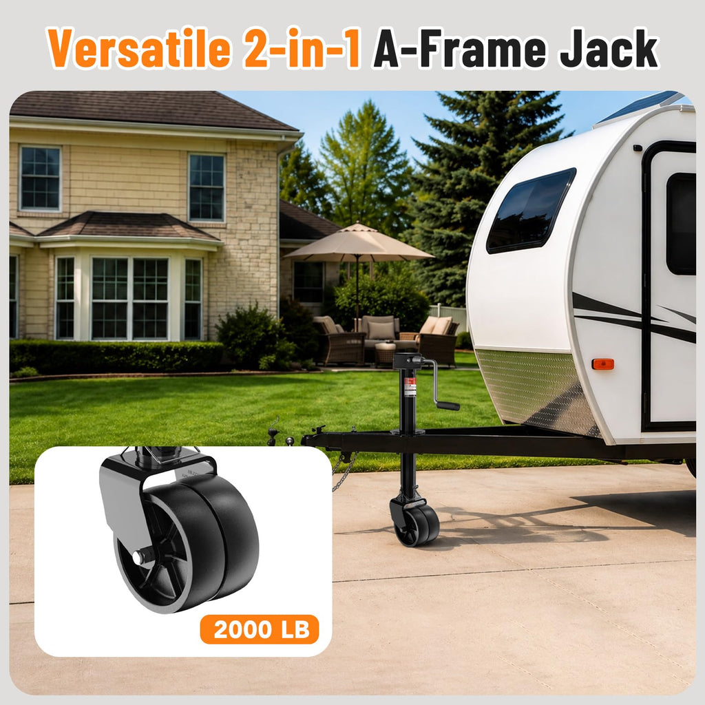 A-Frame Trailer Jack 2-in-1 5000lbs Foot Plate & 2000lbs Dual-Wheel F3679