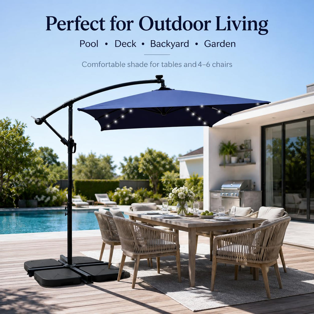 10x6.5FT Navy Blue Solar Offset Patio Umbrella U21826