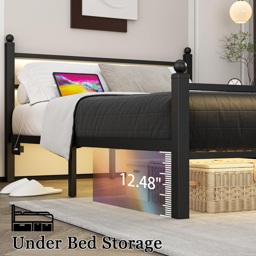 Black Full Size Metal Platform Bed Frame with Headboard and Footboard A17271