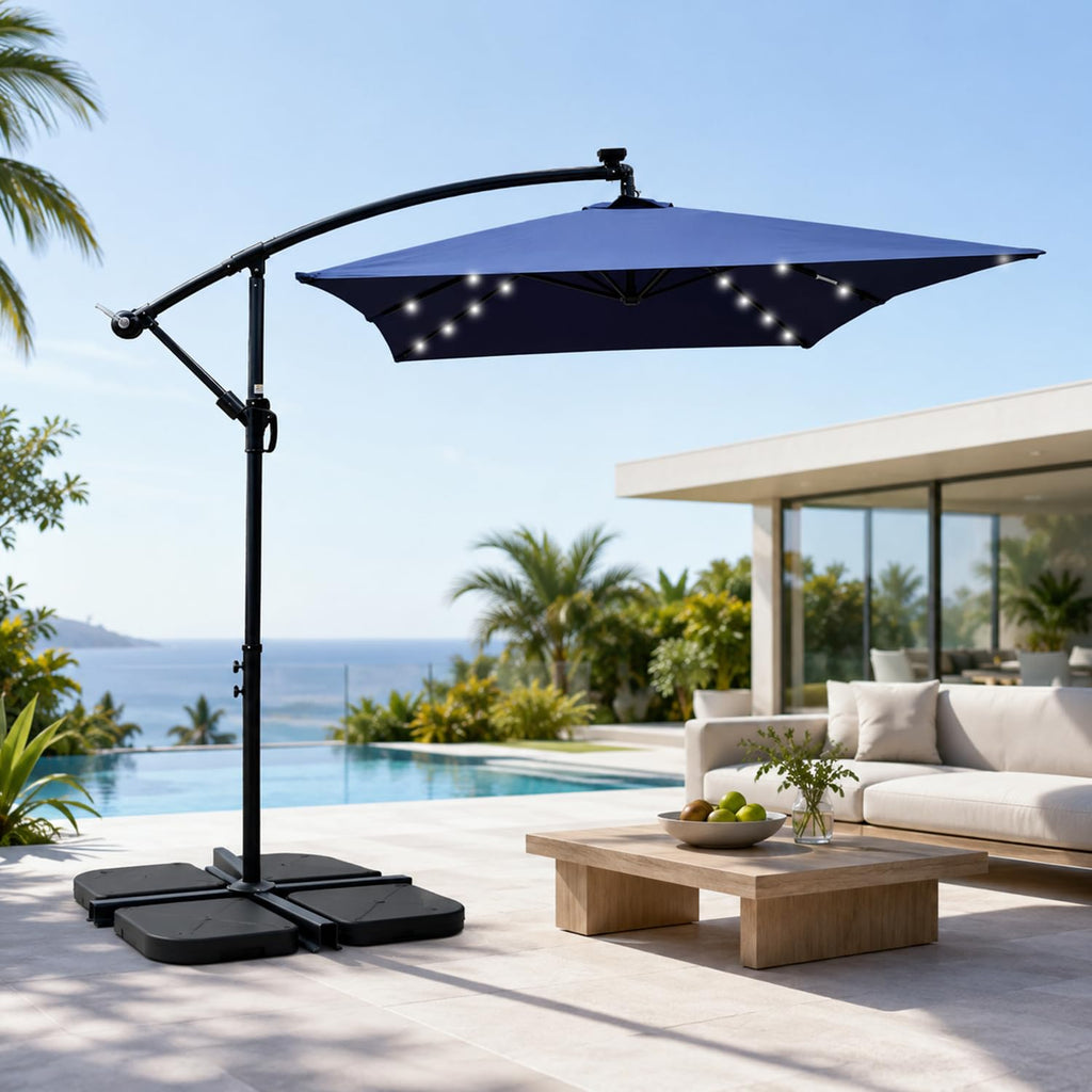 10x6.5FT Navy Blue Solar Offset Patio Umbrella U21826