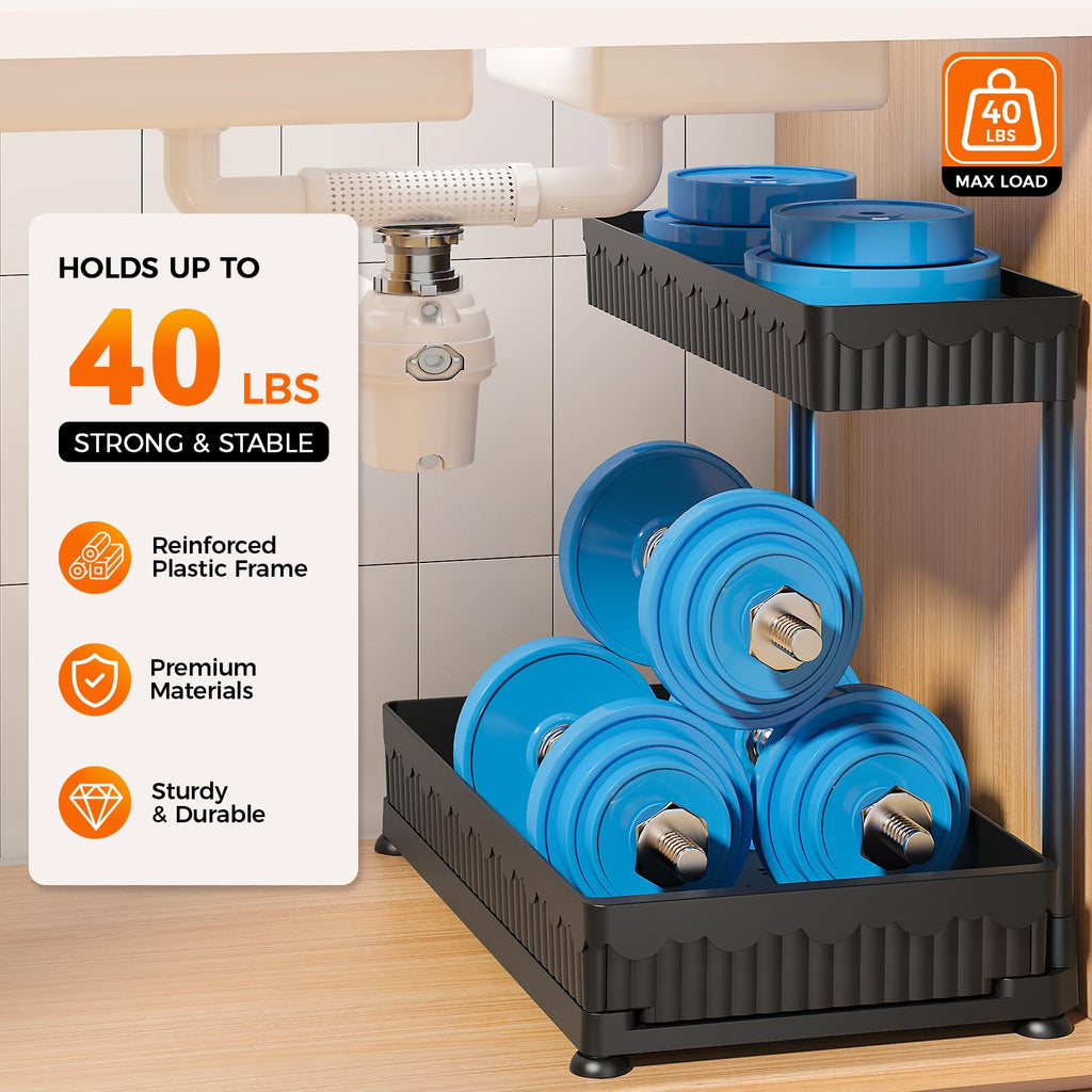 3-Pack 2-Tier L-Shaped Under Sink Organizers with Sliding Drawers U682