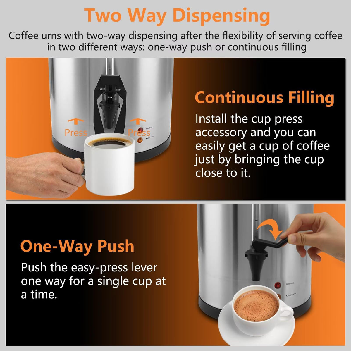 45 Cup 8L Commercial Coffee Urn 950W Hot Beverage Dispenser with Double Faucet R663214