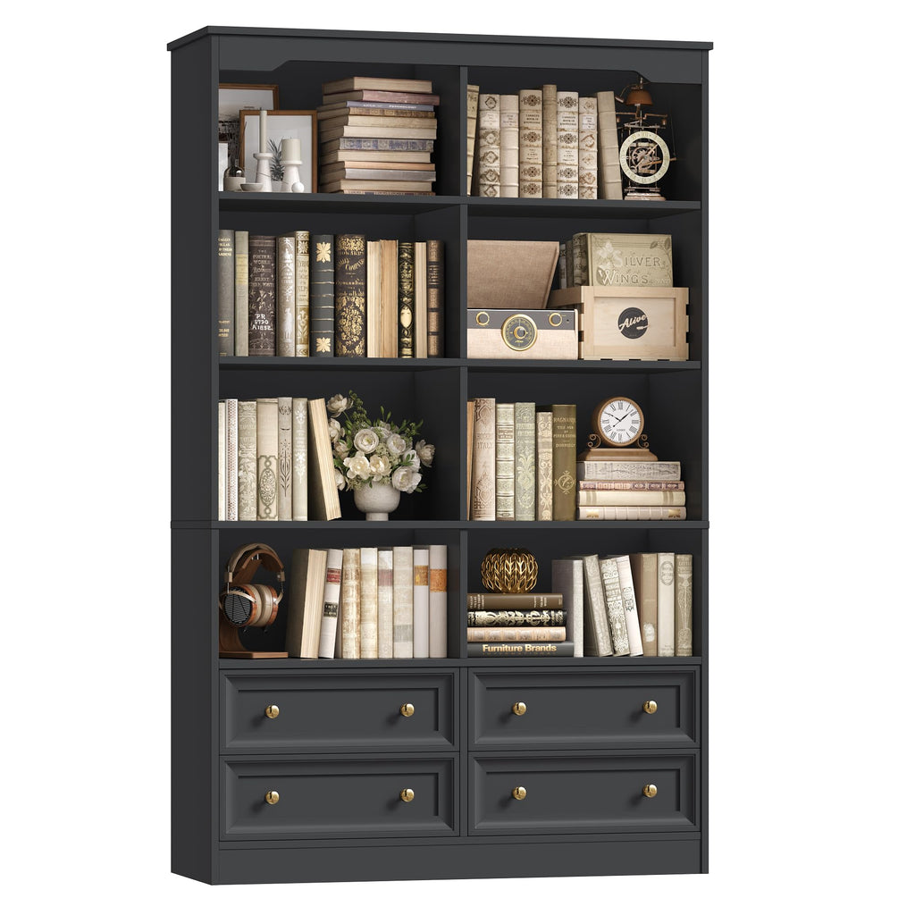 71" Tall Black Bookshelf with 4 Drawers H6888
