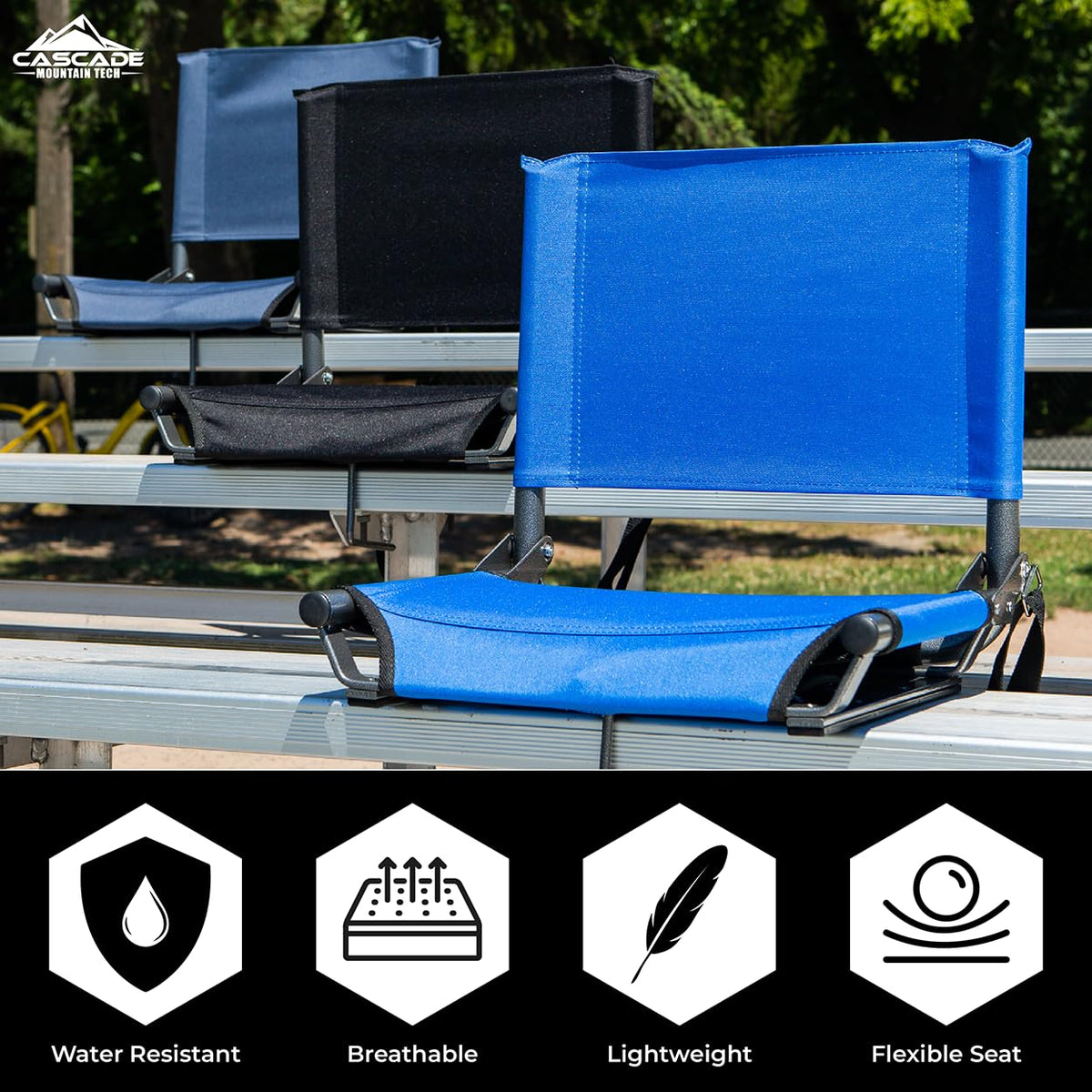 Portable Folding Steel Stadium Seats for Bleachers, Black N42678