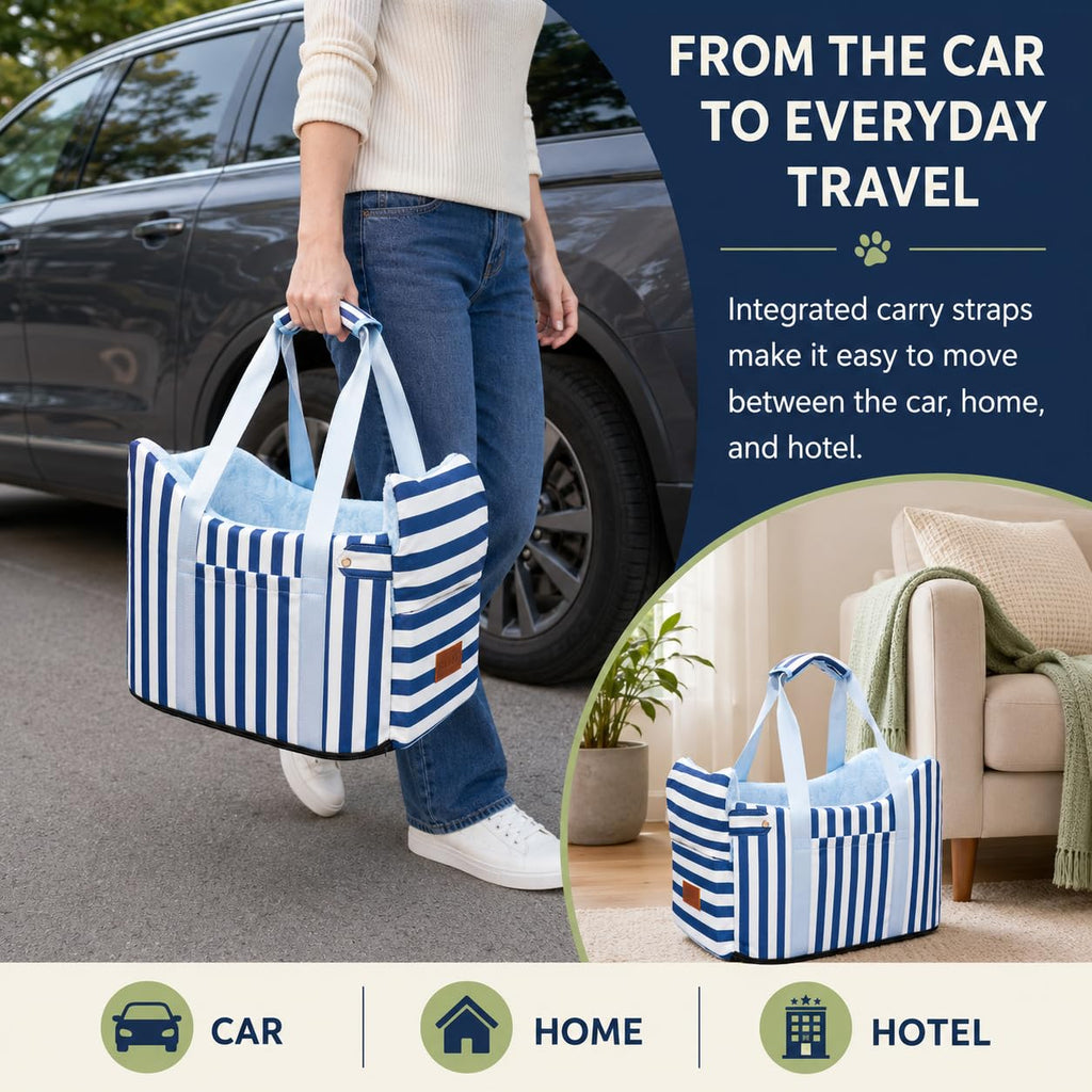 Dog Car Seat for Small Dogs to 15lbs Blue White Stripes U3189