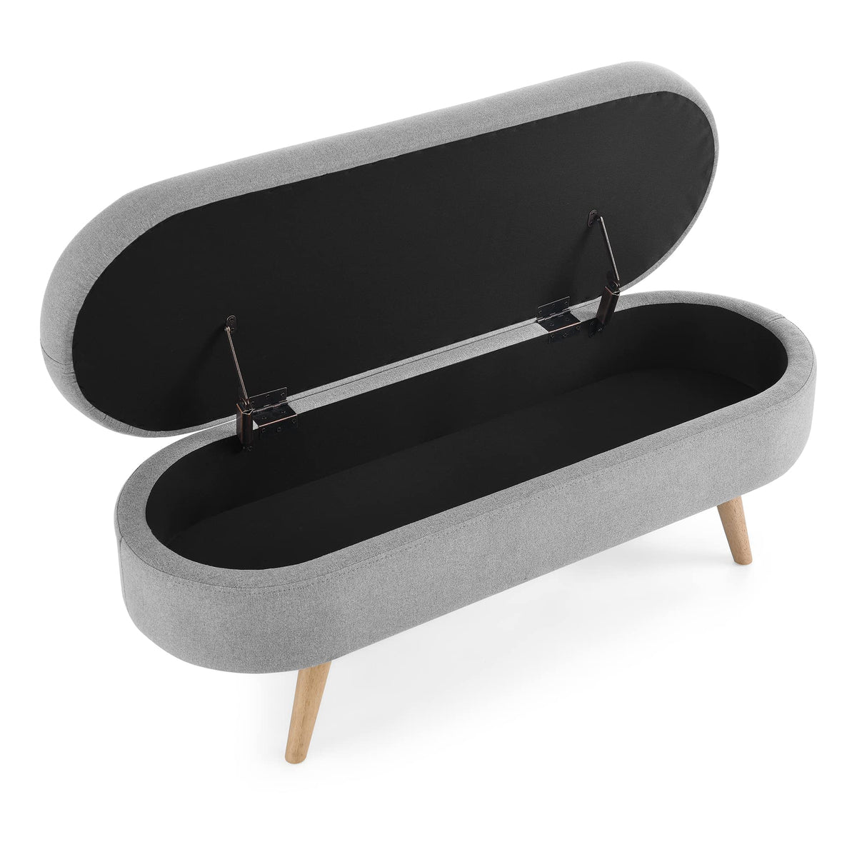 Linen Gray Upholstered Storage Ottoman Bench I284460