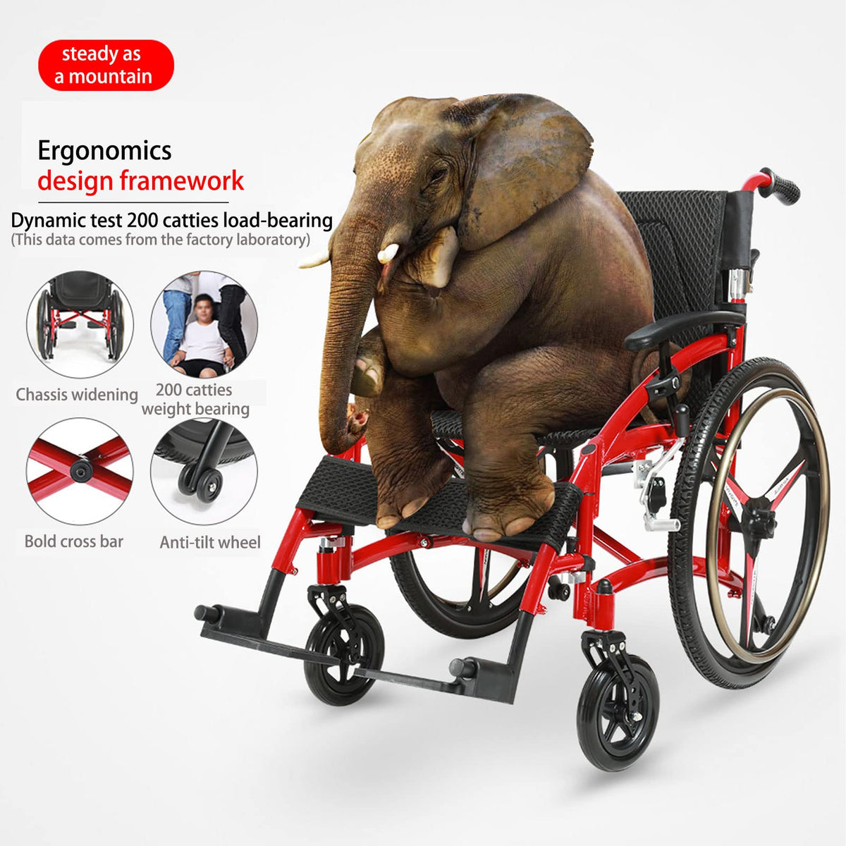 Folding Transport Wheelchair with Detachable Full Arms and Elevating Leg Rest U12597