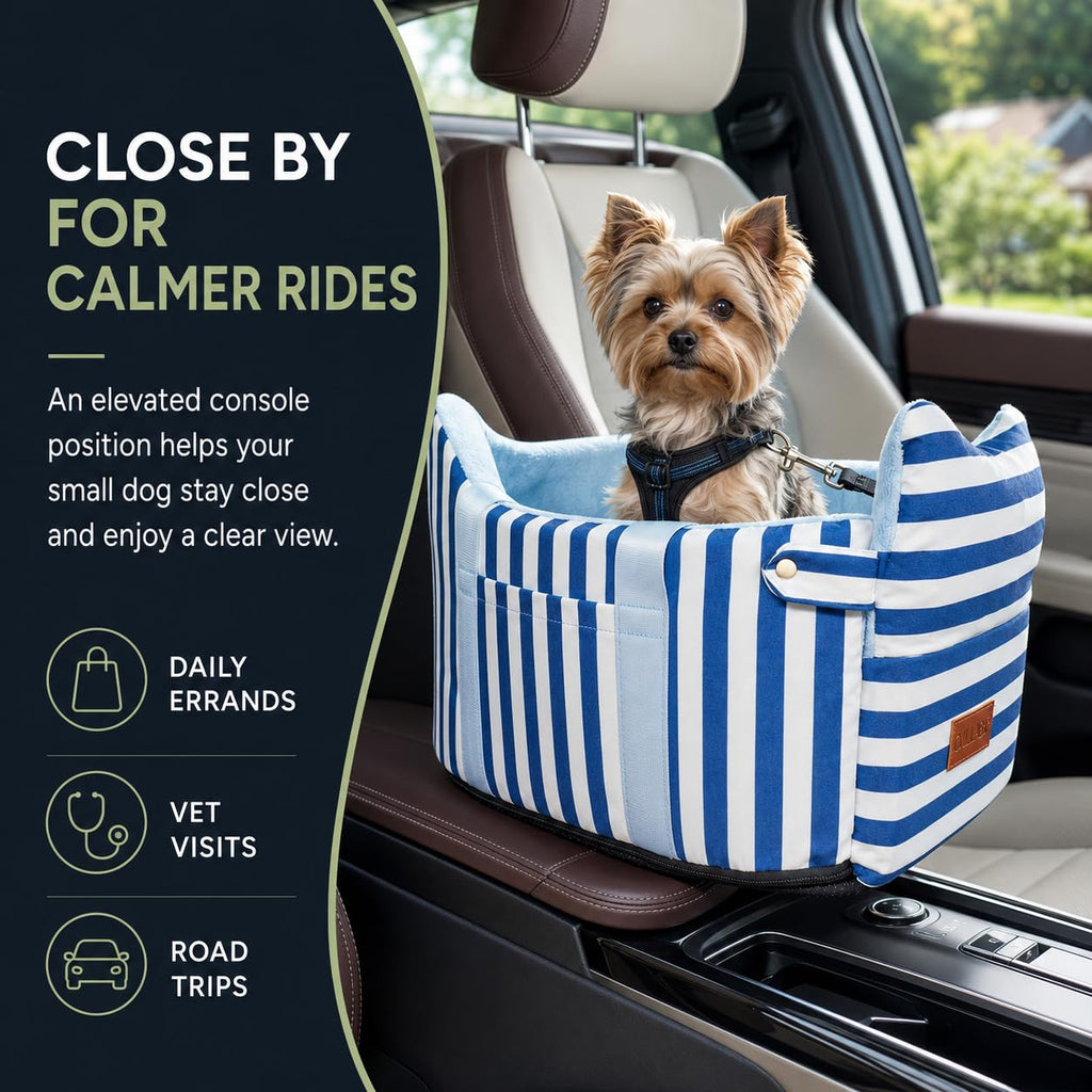 Dog Car Seat for Small Dogs to 15lbs Blue White Stripes U3189