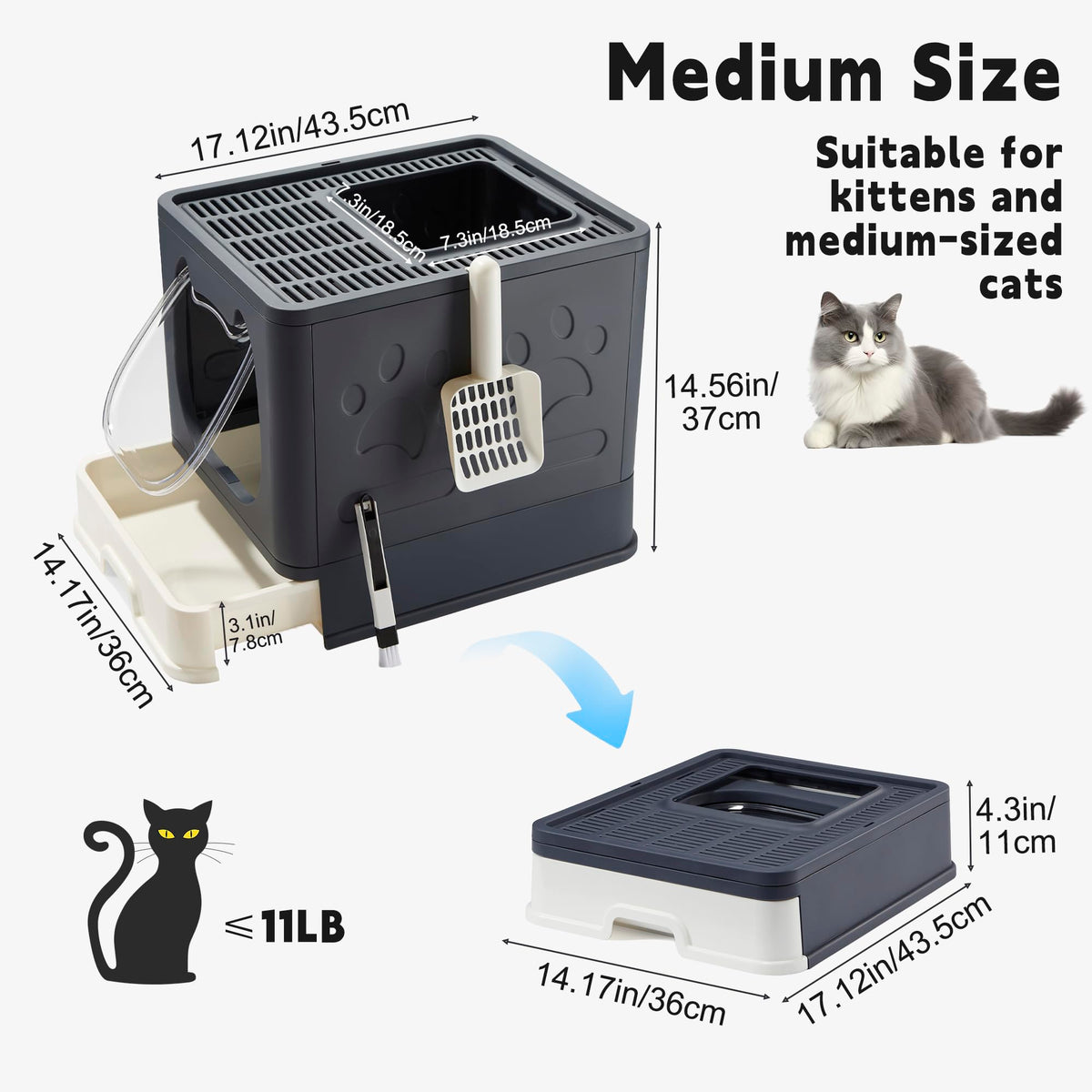 Top Entry Covered Cat Litter Box with Scoop and Brush U826