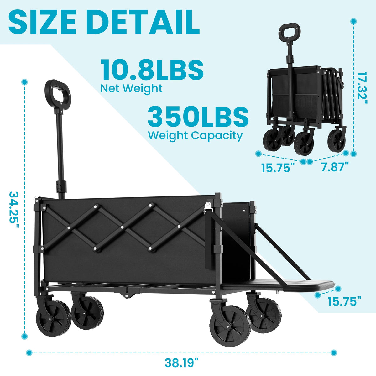 Collapsible Wagon with Tailgate, 350lbs Capacity P403