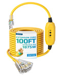100FT GFCI Extension Cord 3 Prong Plug 12/3 AWG SJTW D53486