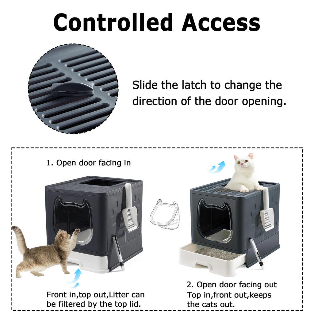 Top Entry Covered Cat Litter Box with Scoop and Brush U826