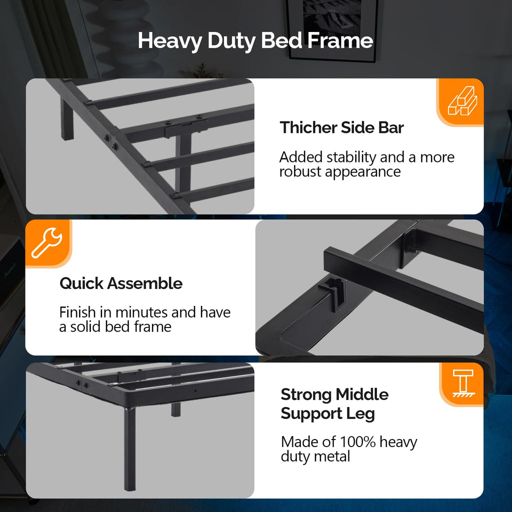 14 Inch Full Floating Bed Frame with USB Charging Station and LED Lights J9373
