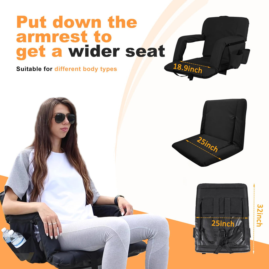 Folding Stadium Seat Set of 2, 25 inch Wide Black C79599