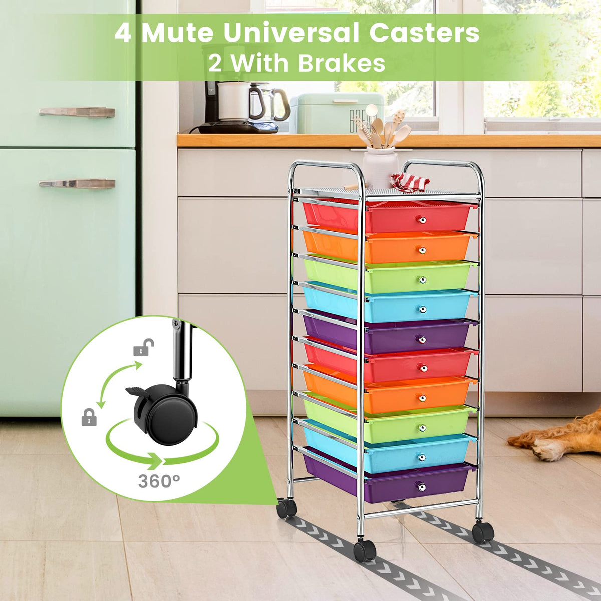 10-Tier Rolling Storage Cart with Drawers P5387