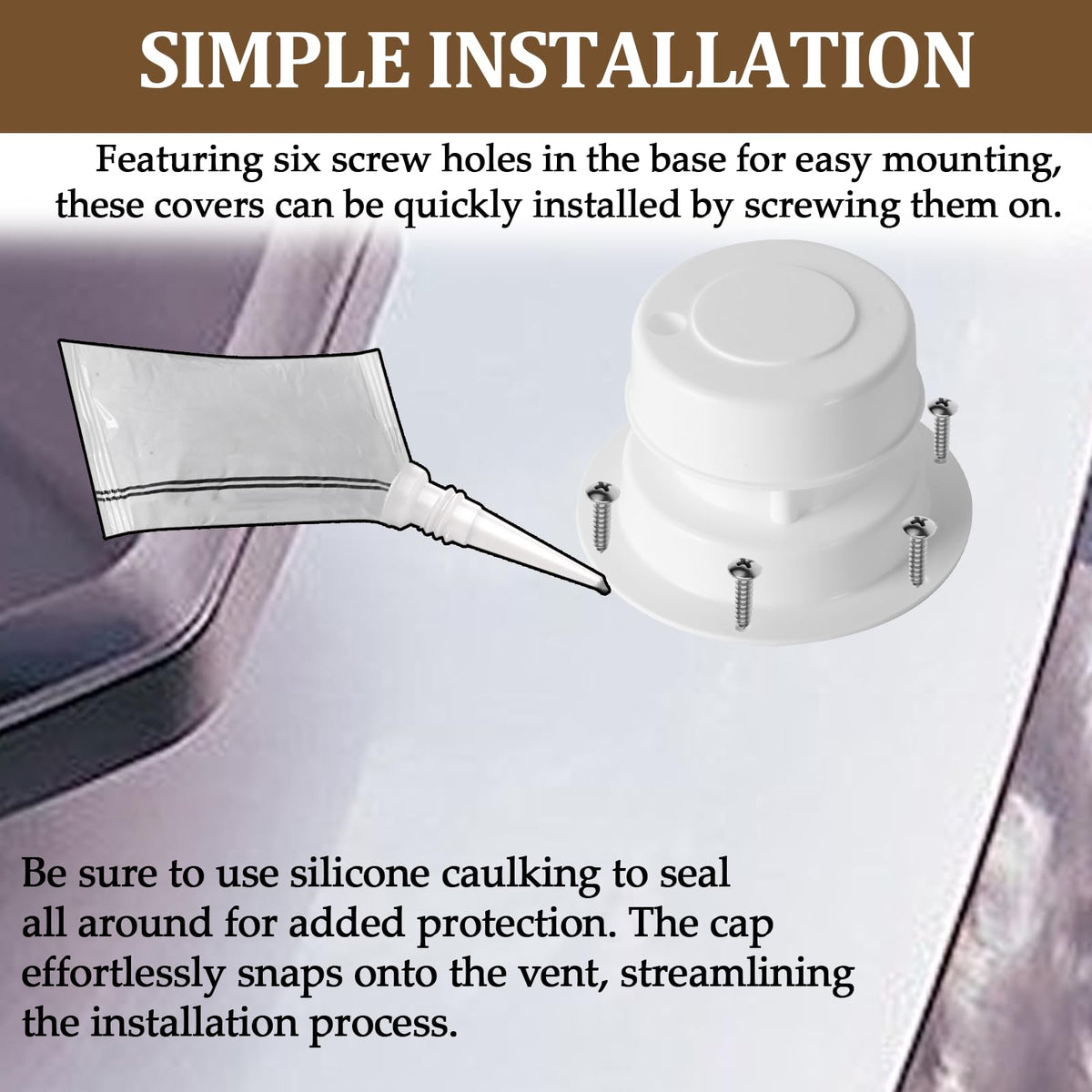 White RV Roof Vent Cover Kits with Putty Tape and Screws L432