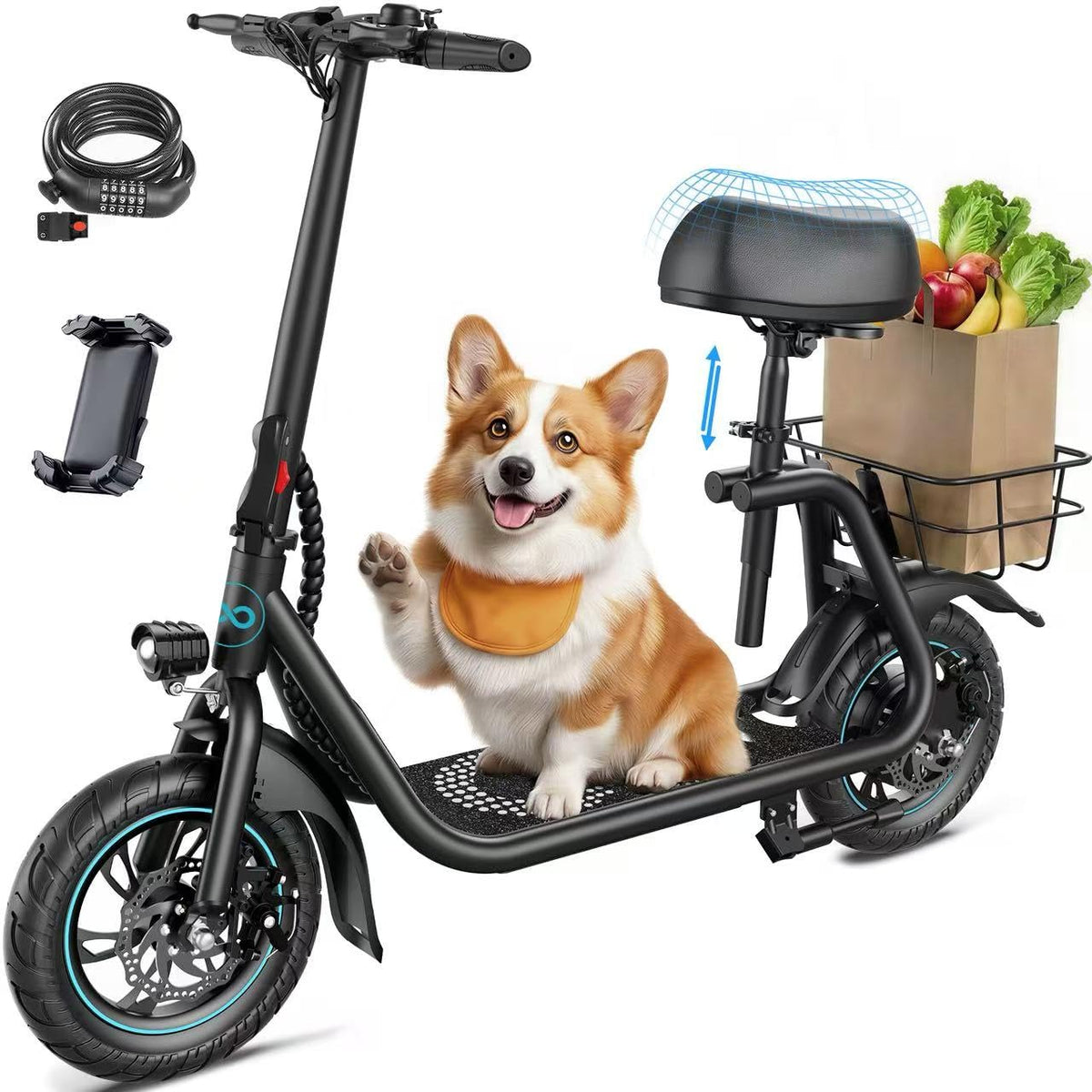 Electric Scooter with Seat & Basket O6578
