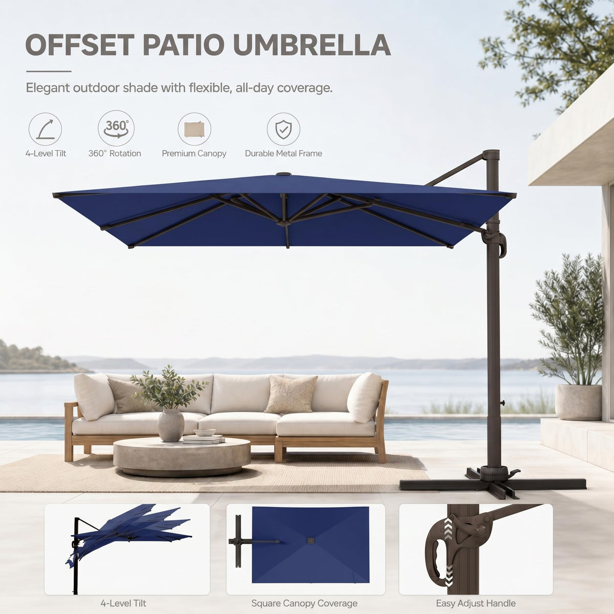 Large Square Cantilever Patio Umbrella with Aluminum Pole X886