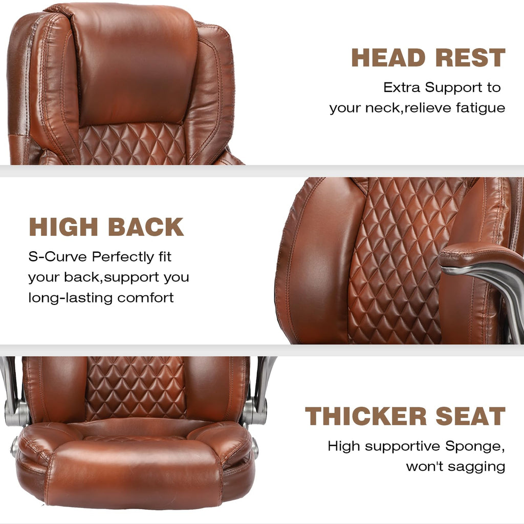 Brown Leather Executive Office Chair with Flip up Arms J283