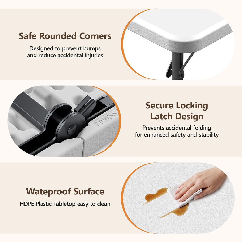 36" White Folding Table with Built-in Handle S730153
