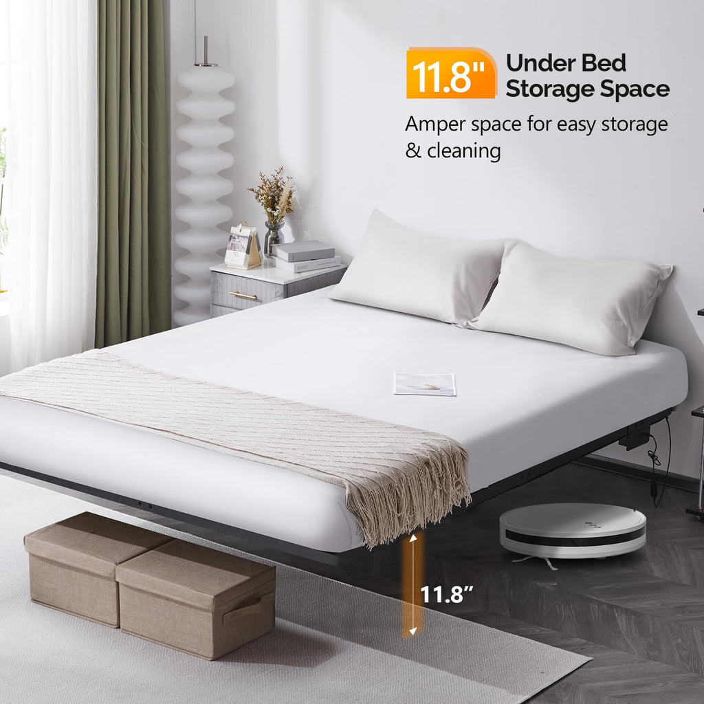 14 Inch Full Floating Bed Frame with USB Charging Station and LED Lights J9373