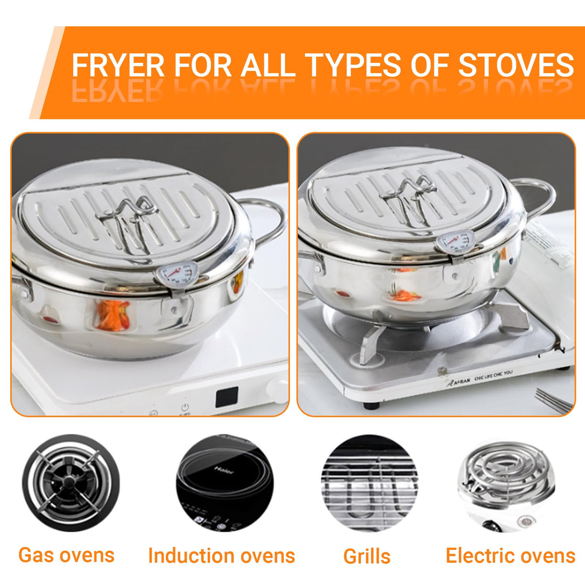 4.2L Stainless Steel Deep Fryer Pot with Thermometer V903008