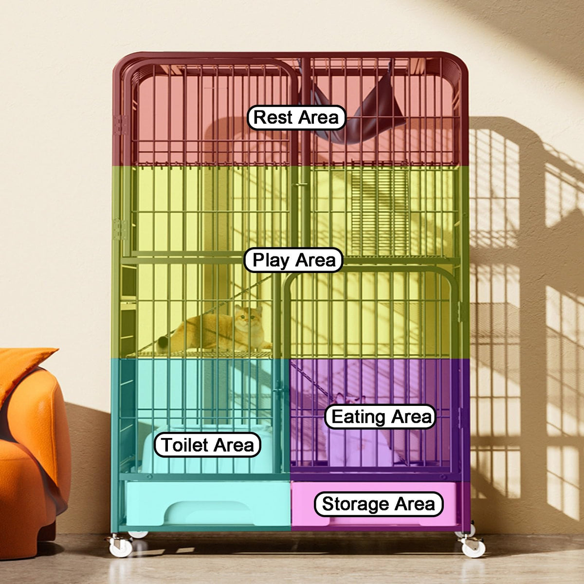 4-Tier Metal Cat Cage with Litter Box and Hammock Z2384