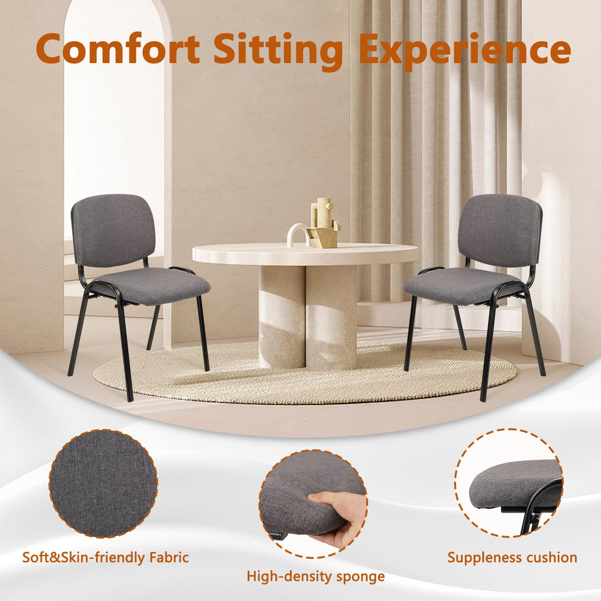 Set of 5 Grey Fabric Stackable Chairs Metal Frame K75871