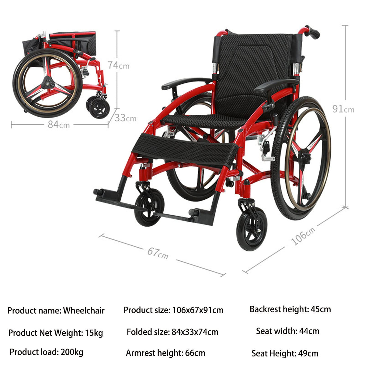 Folding Transport Wheelchair with Detachable Full Arms and Elevating Leg Rest U12597