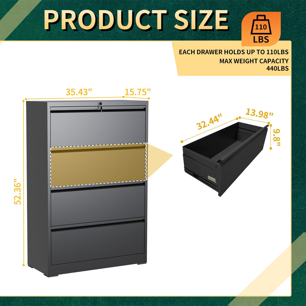 Black 4 Drawer Metal File Cabinet with Lock T868373