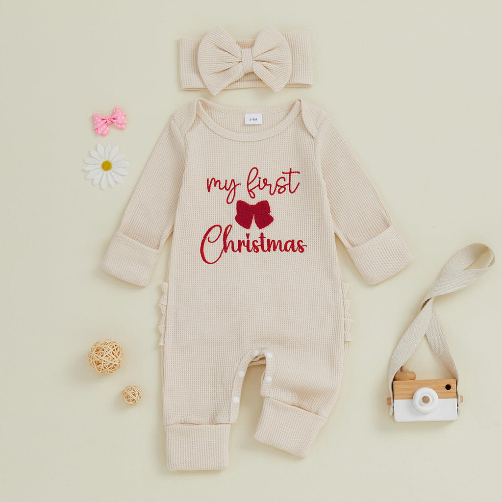 Baby Girl Long Sleeve Jumpsuit with Headband P53156
