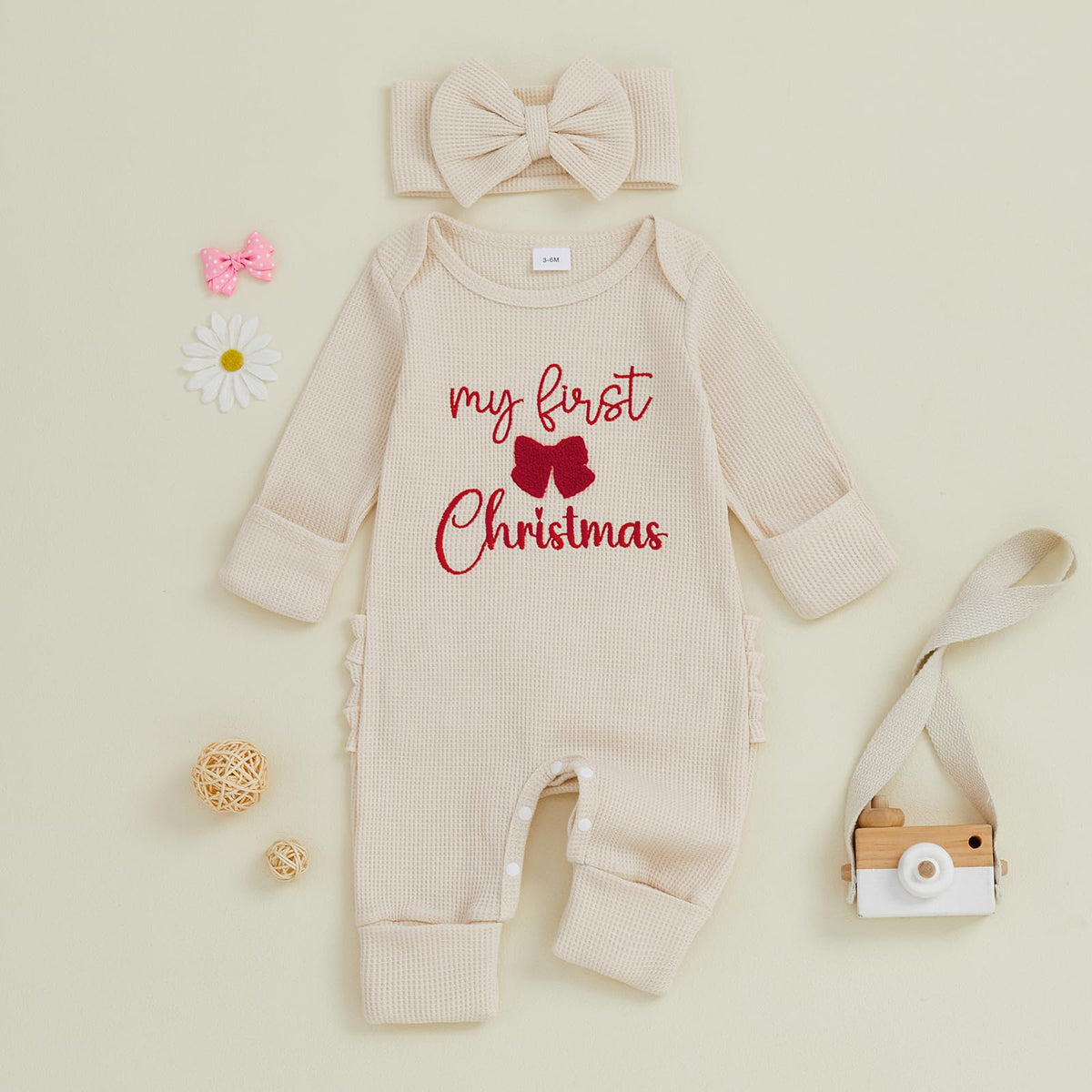 Baby Girl Long Sleeve Jumpsuit with Headband P53156