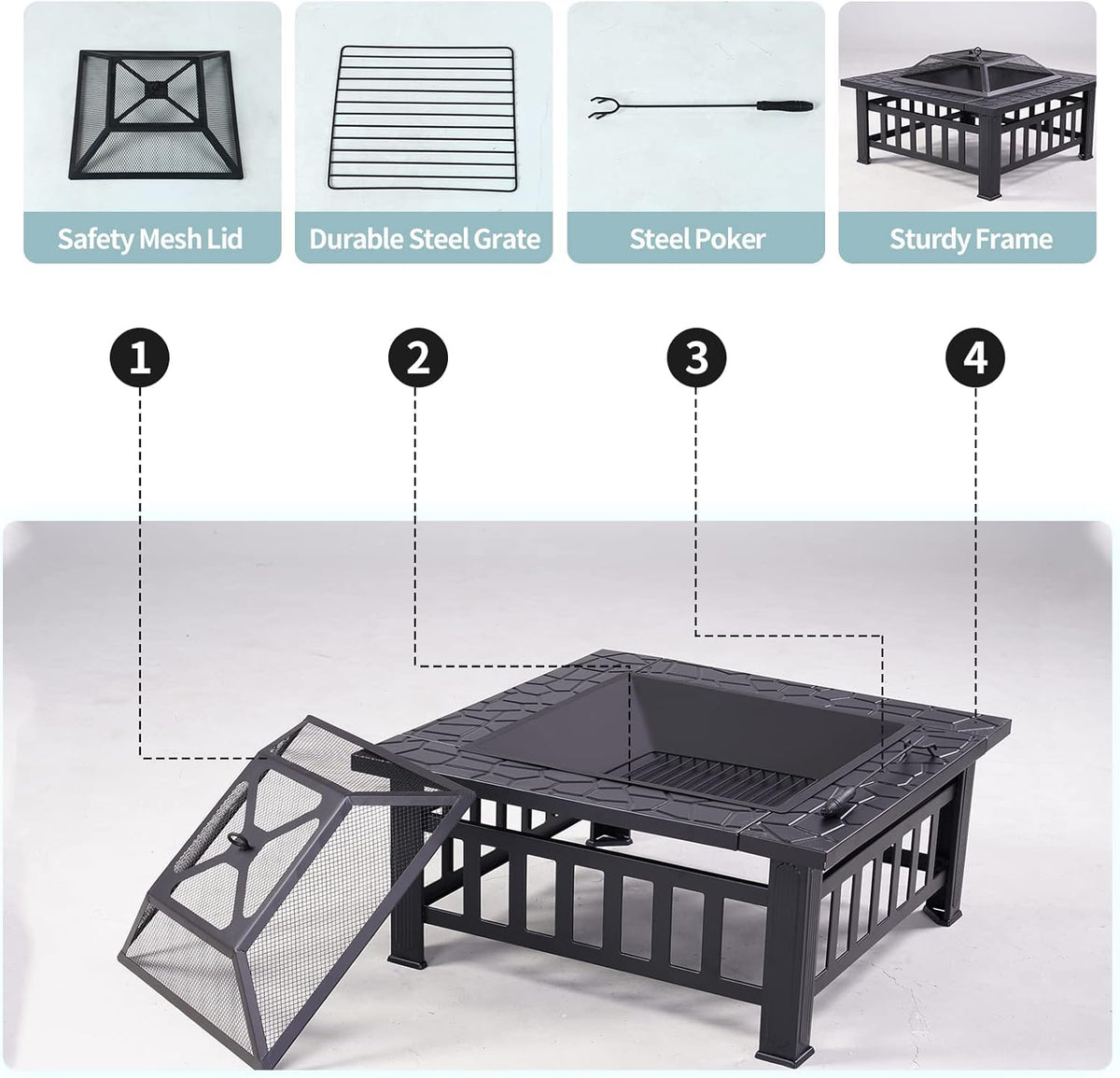 32'' Black Wood Burning Outdoor Fire Pit C888