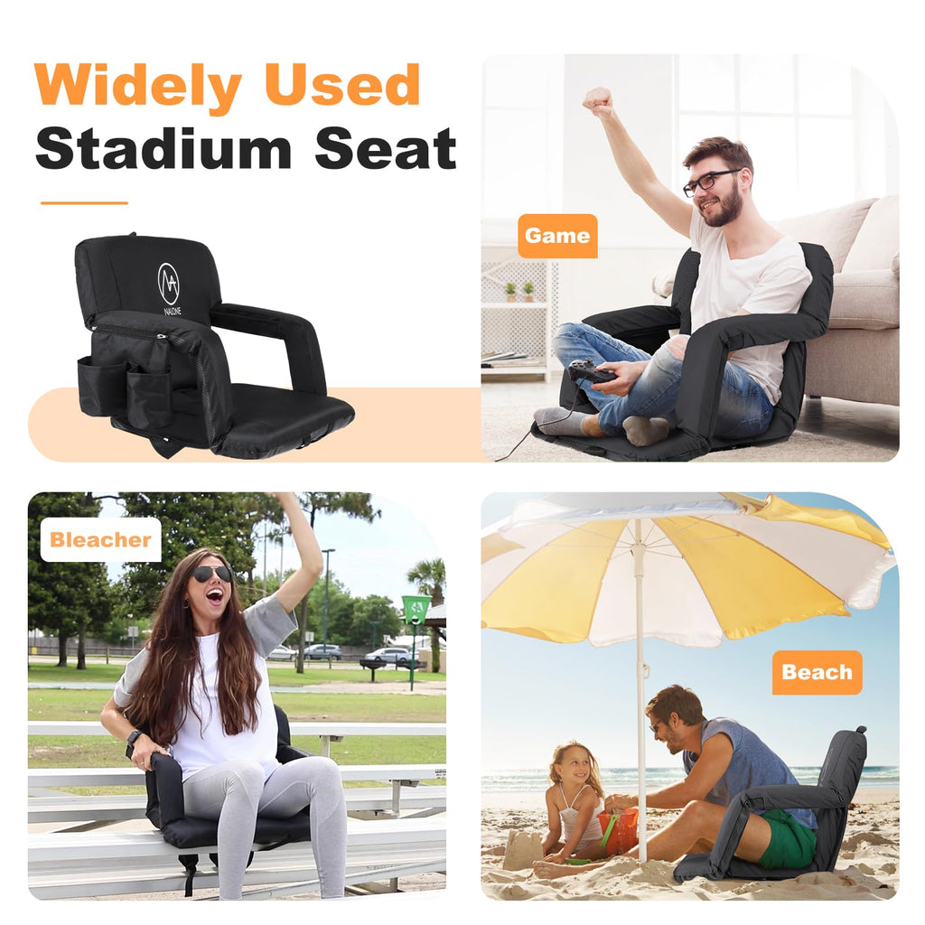 Folding Stadium Seat Set of 2, 25 inch Wide Black C79599