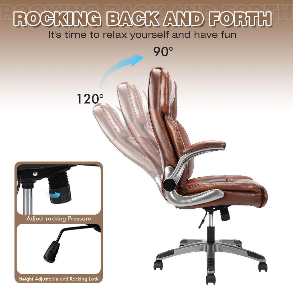Brown Leather Executive Office Chair with Flip up Arms J283