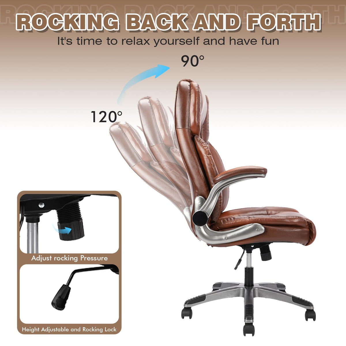 Brown Leather Executive Office Chair with Flip up Arms J283