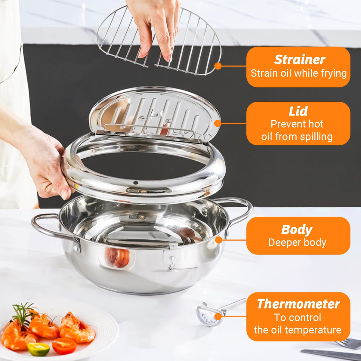 4.2L Stainless Steel Deep Fryer Pot with Thermometer V903008