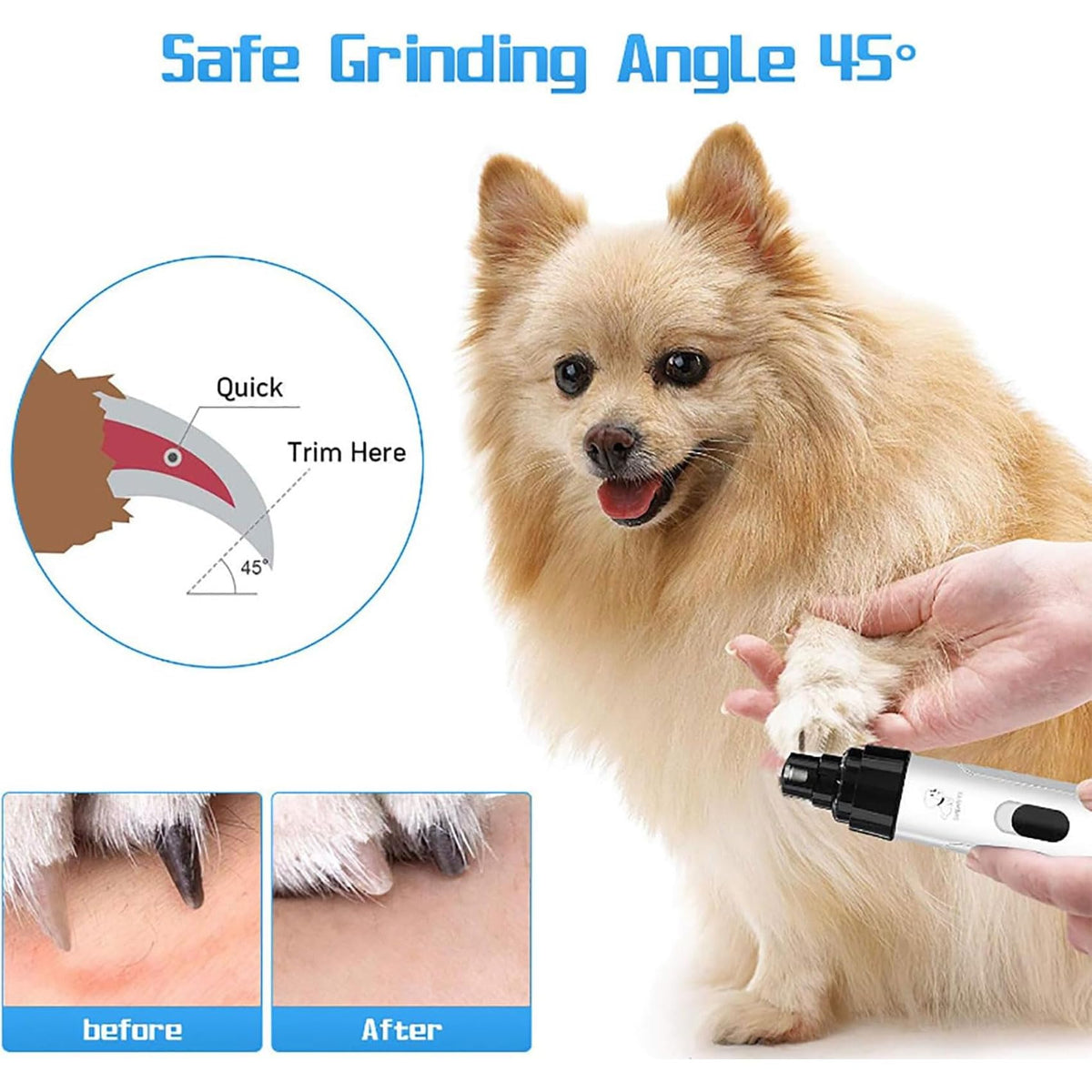 Electric Dog Nail Grinder & Trimmer Rechargeable Quiet Low Vibration Pet Grooming Tool with LED Light 2Pcs N833