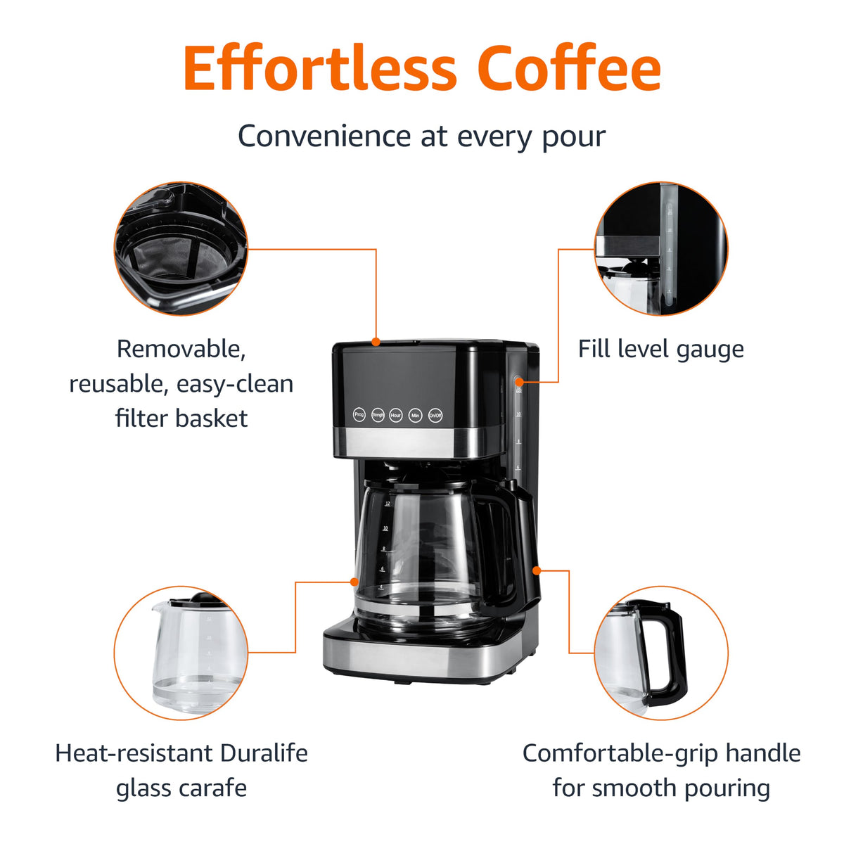 12 Cup Programmable Drip Coffee Maker with Glass Pot L119